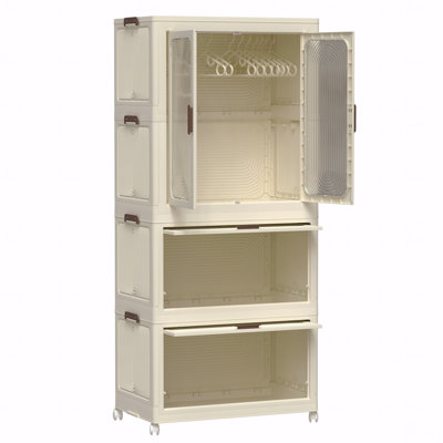 Cabinet, Storage Organizer, Portable Wardrobe Closet For Clothes,Clothes Dresser, Magnetic Doors With 4 Cubes And Hanging Rod,10 Pcs Hangers