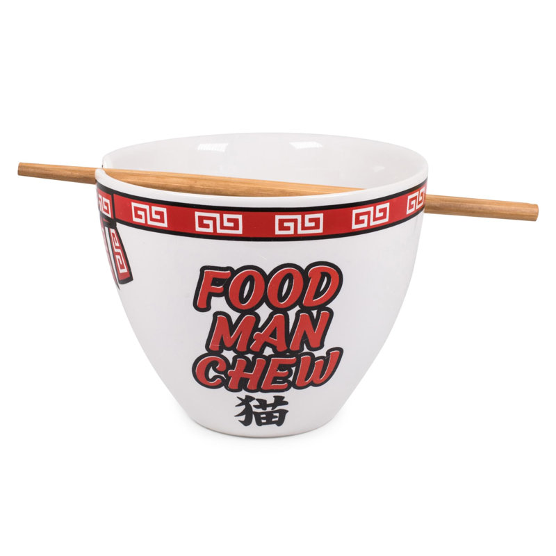 Bowl Bop Food Man Chew Japanese Dinnerware Set | 16-ounce Ramen Bowl, Chopsticks