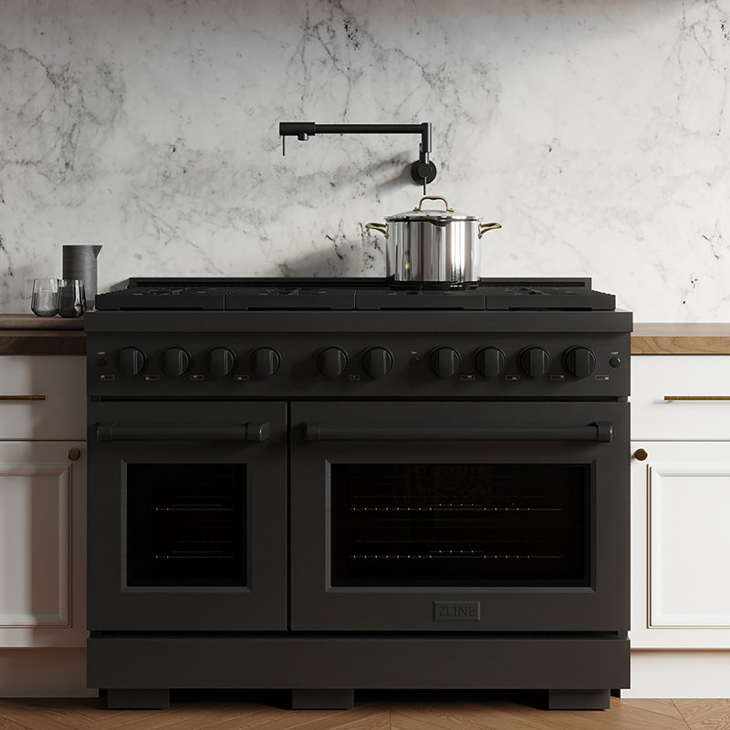 Cuisinière au gaz Paramount ZLINE 48 po avec 8 brûleurs DuoPro et deux fours en acier inoxydable noir, Acier inoxydable noir