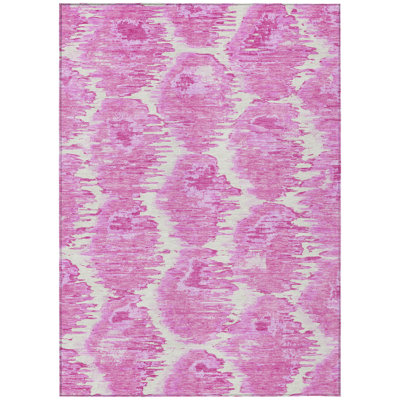 3' X 5' Pink Blush And Mauve Abstract Washable Indoor Outdoor Area Rug