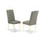 L'ensemble de salle à manger 3 pièces comprend 1 table à piédestal ronde et 2 chaises de salle à manger en tissu de lin fumé avec dossier capitonné et têtes de clous - fini lin blanc-306873668-306873670