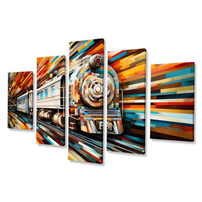 «Abstract Train Geometric Express I» - Décoration murale transport - 5 panneaux