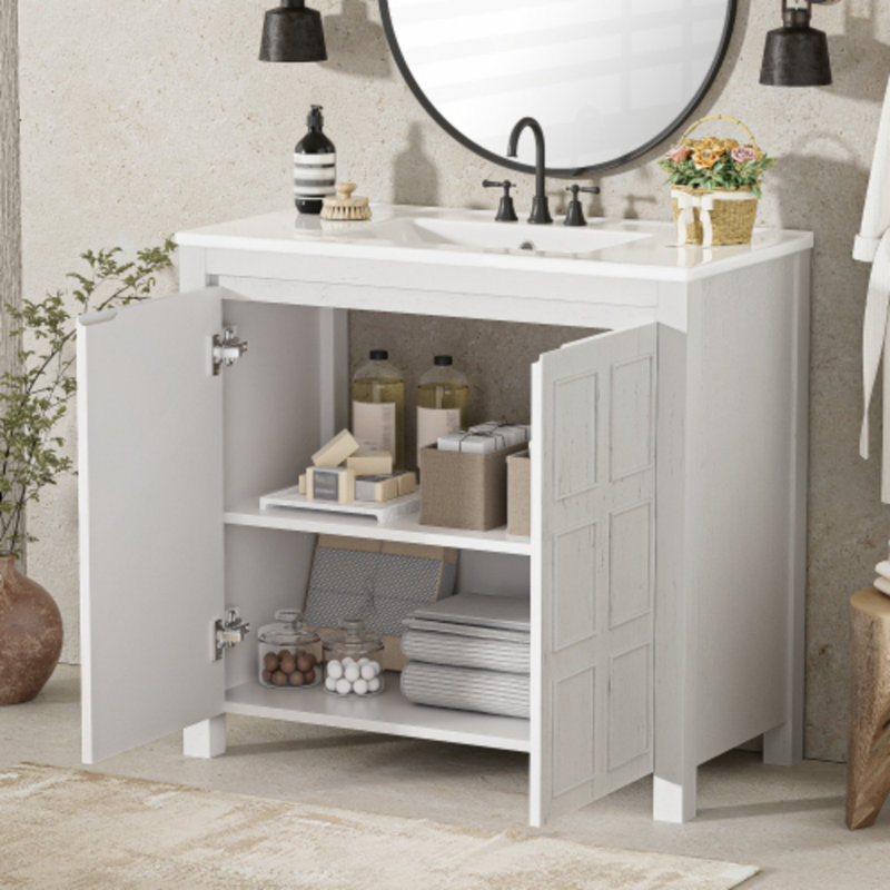 Ensemble complet de meuble-lavabo 36 po - Lavabo en céramique avec armoire de rangement - Solution d'organisation de salle de bain peu encombrante