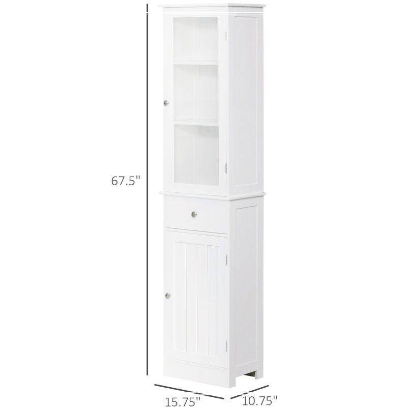 Slim Tower White Storage Cabinet with Anti-Toppling Design