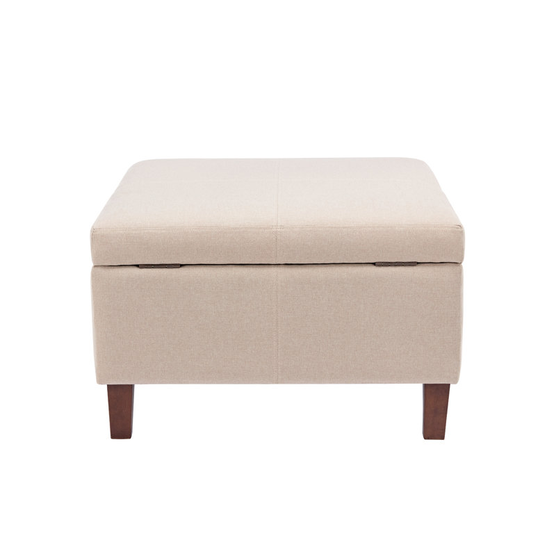 Amariauna Storage Ottoman with Wooden Legs, Beige Polyester Blend