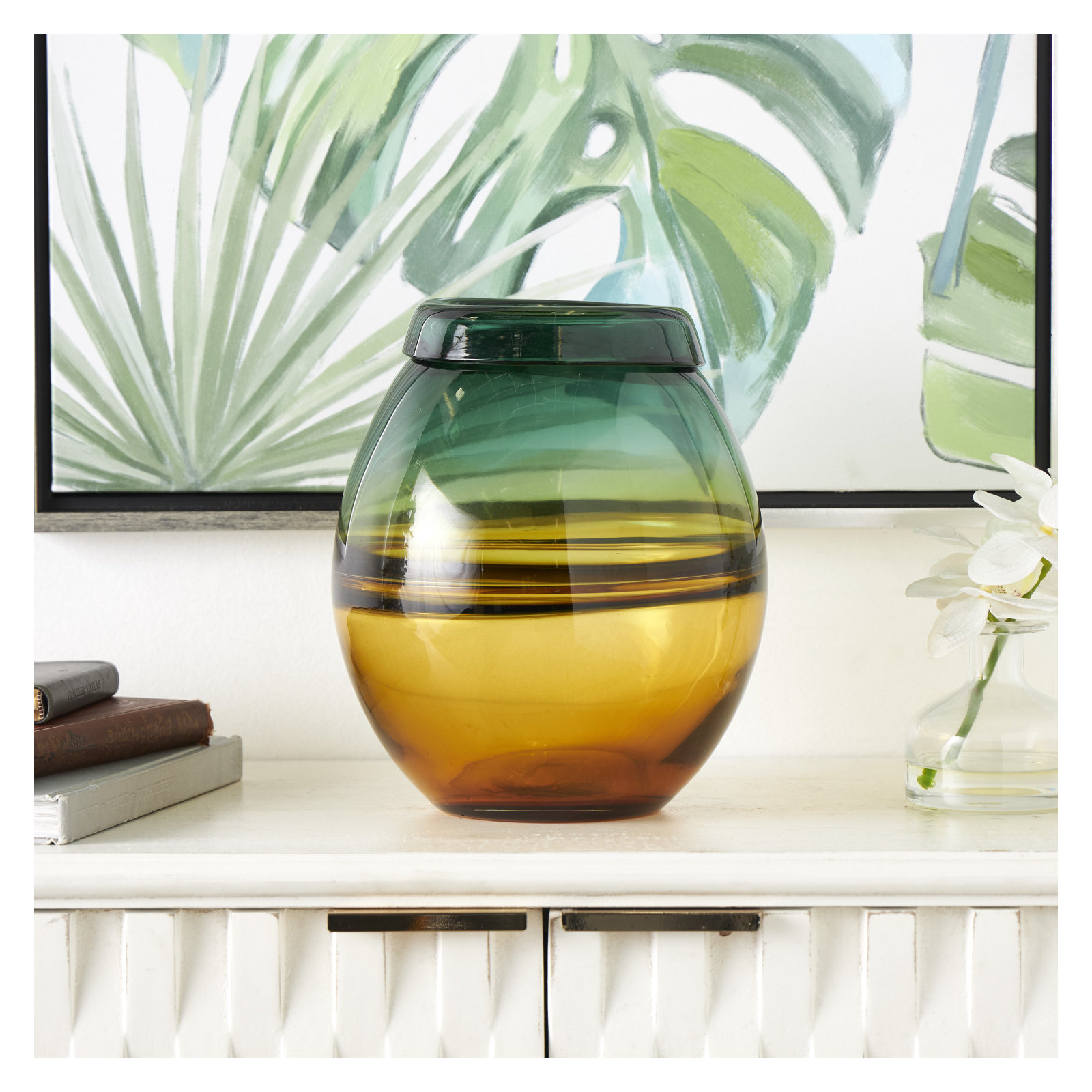 Glass Table Vase, 10.85" H x 9.15" W x 9.1" D