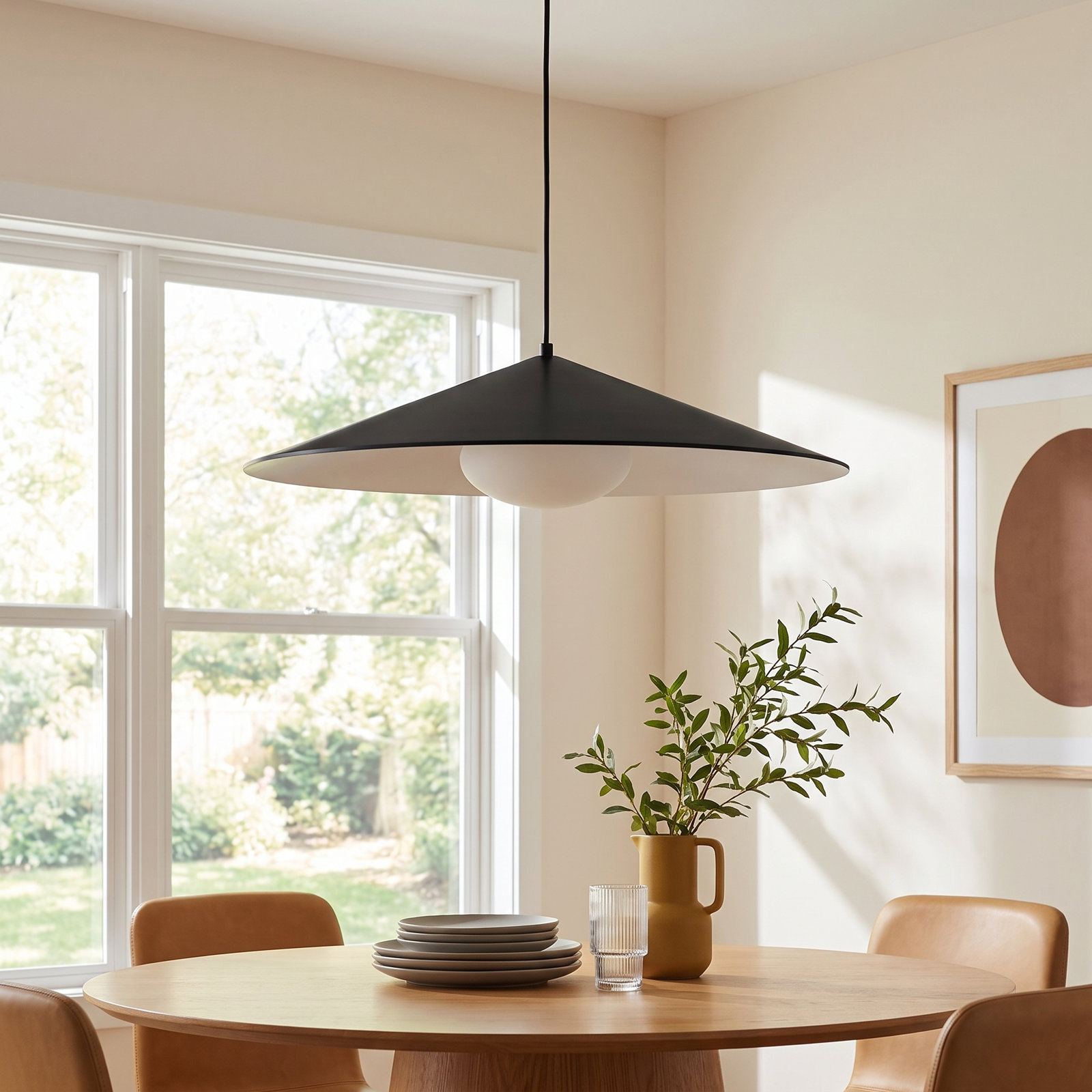 Cruz Single Light Glass Dimmable Pendant, Black/White