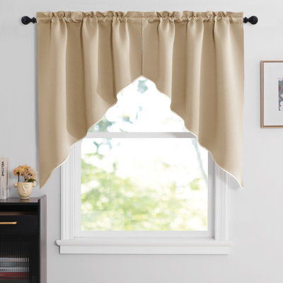  Swag Valances for Windows, Thermal Insulated Rod Pocket Kitchen Curtains for Bathroom Country Window Treatment Tiers for Bedroom/Garden, 2 Panels
