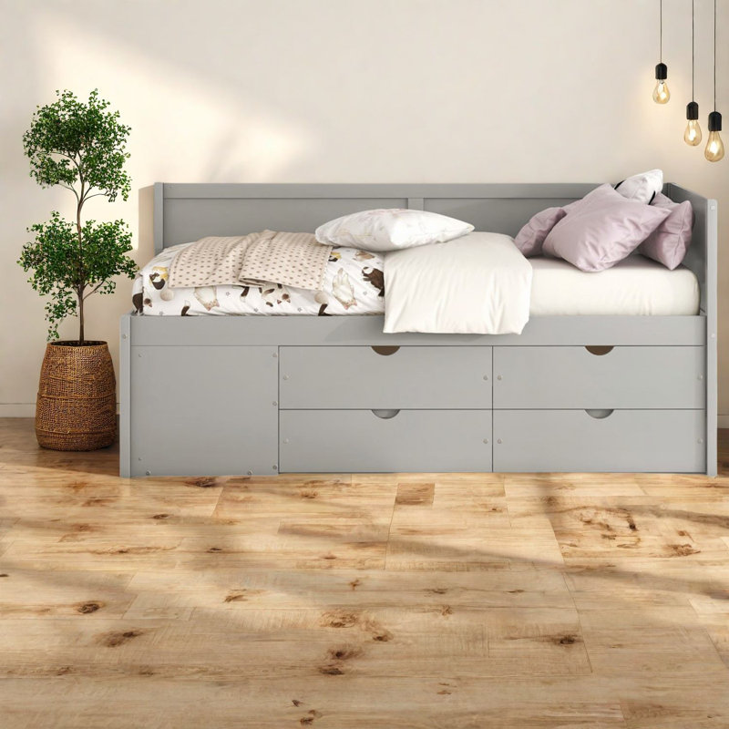 Lits simples peu encombrants avec rangement en bois massif gris moderne