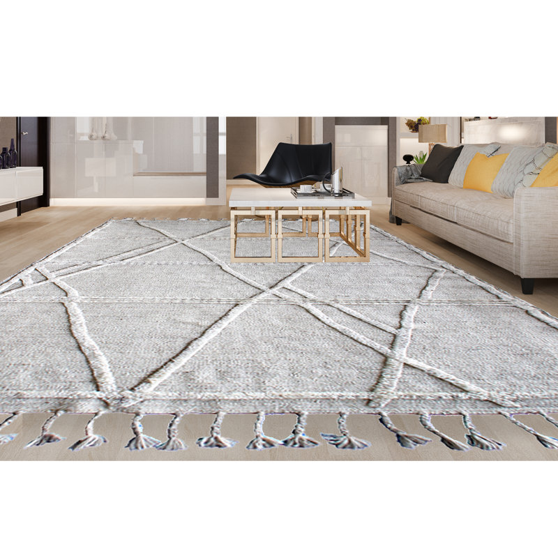 Moroccan Area Rug in Beige, Rectangle 10' x 14'