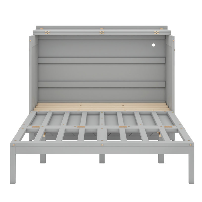 Murphy Bed Wall Bed With Drawer And Sockets & USB Ports, Pulley Structure Design, Gray, Queen