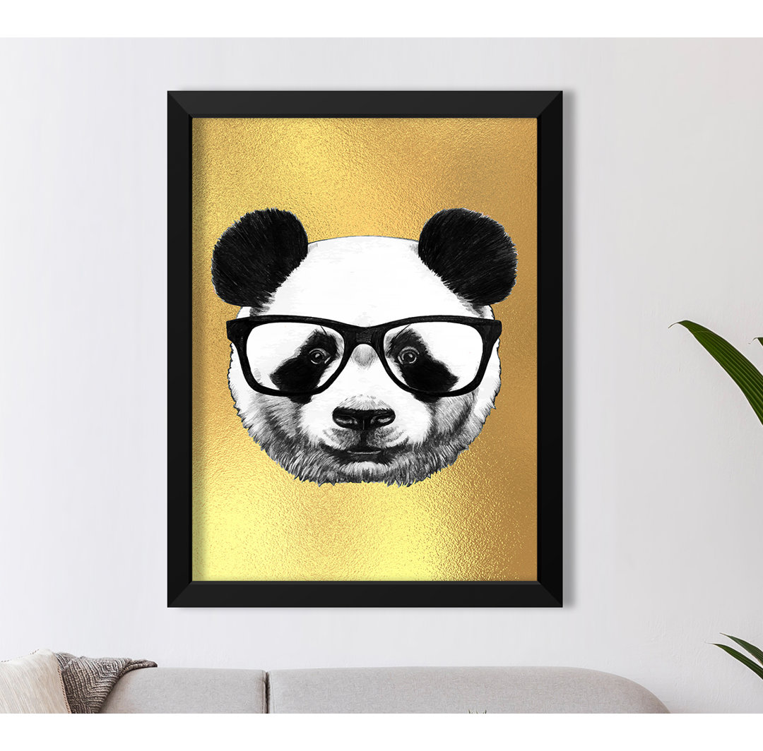 Panda Brille Goldfolie Gerahmter Druck