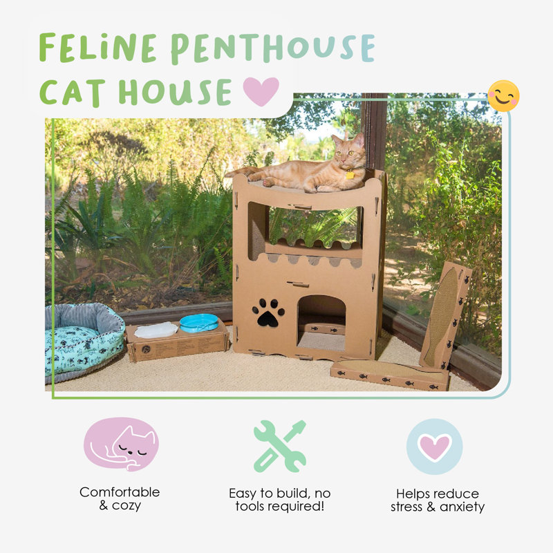 Eco-Friendly Brown Cardboard Multi-Level Cat House