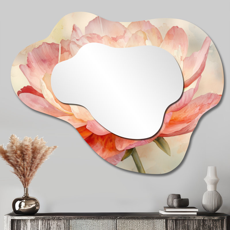 Miroir de meuble-lavabo traditionnel imprimé nénuphars, 27 po x 35 po