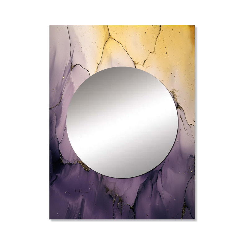 Mauve et or marbre encre nuages IV - miroir mural de fractales, miroir décoratif moderne et contemporain, impression d'art en métal