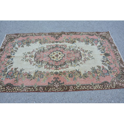 Pink Neutral Rug, Boho Rug, Bedroom Rugs, Vintage Rug, 3.8x6.7 ft Area Rugs, Wool Rug, Turkish Rugs