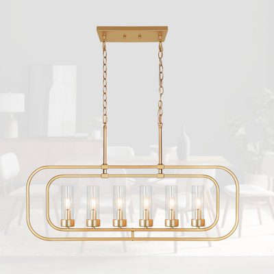 6 - Lights Brass Gold Chandelier Kitchen Island Lighting Kitchen Linear Pendant Light Island Lights for Kitchen Dining Room Chandelier