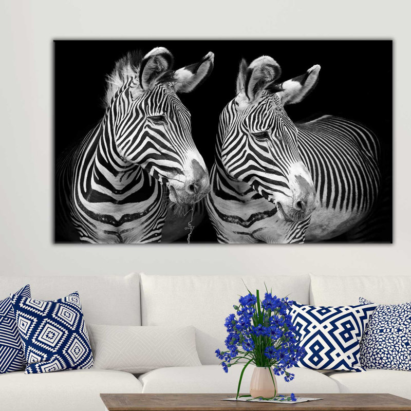 Duo de zèbres - reproduction de photo sur toile tendue, H 18 po x l 30 po x P 1 po