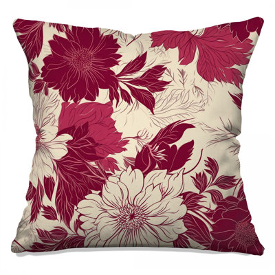 Burgundy Floral Pattern Double Sided Throw Pillows