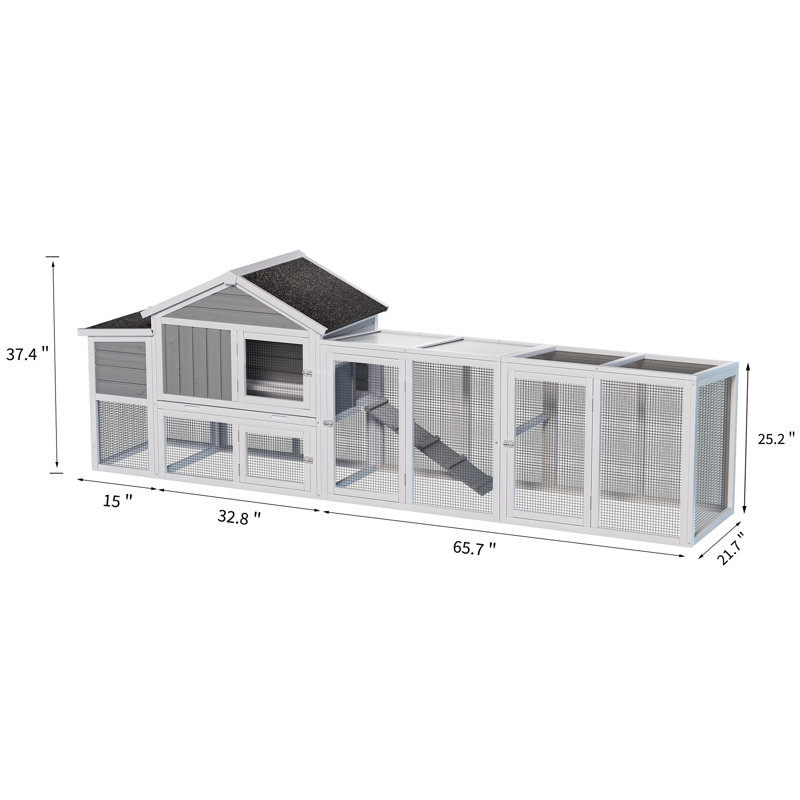 Grand poulailler en bois gris de 113,5 po avec enclos extérieur, panneau anti-UV imperméable, nichoir et plateau amovible pour 2 à 4 poules