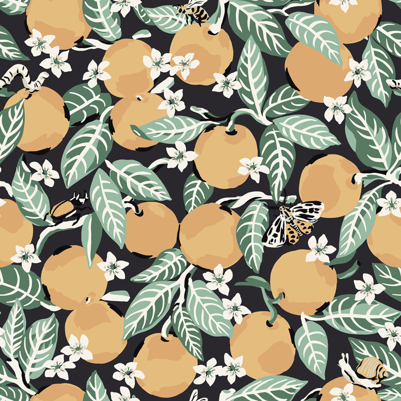 Papier peint adhésif ciel bleu orange Grove, Vert / brun clair
