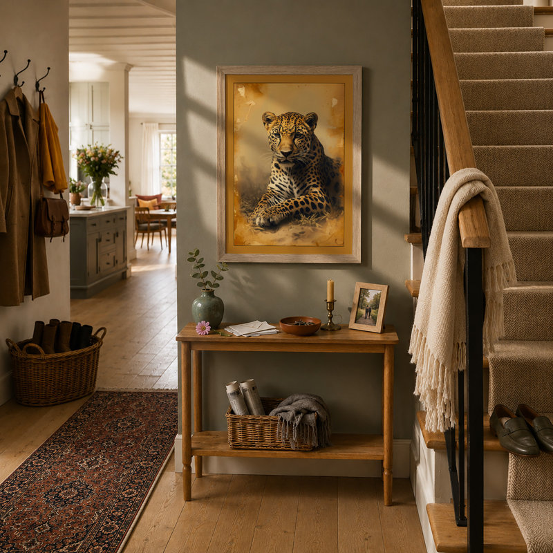 Golden Leopard Rustic - Framed Print, A1 - 84.1 x 59.4 cm, Oak