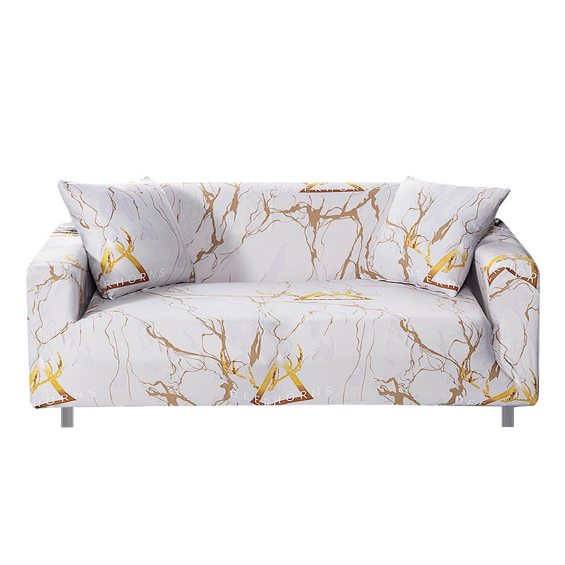 Housse pour canapé à coussins carrés/rectangulaires, Mélange de polyester marbre blanc, 35"-55"