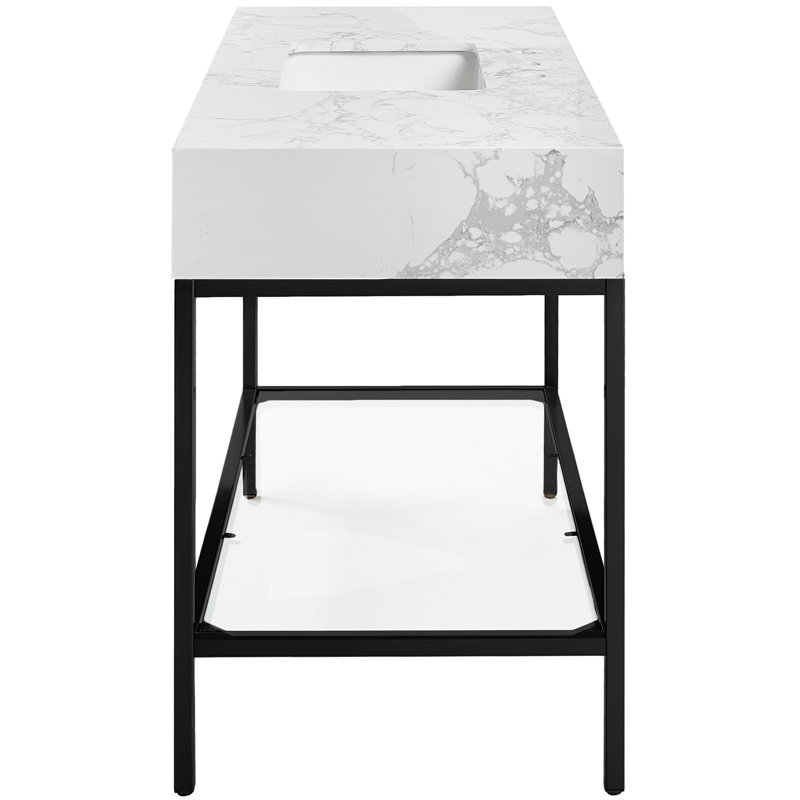 Marmo 48'' Matte Black Freestanding Bathroom Vanity with White Marble Top