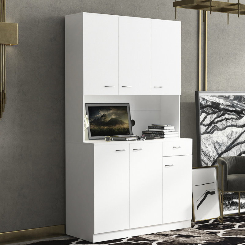 Storage Cabinet For Living Room & Kitchen. 6 Doors, 1 Drawer, Open Shelf. , Easy To Clean And Sophisticated Wardrobe Kitchen Cabinet, Look. 6-doors, 1-open Shelf, 1. Practical