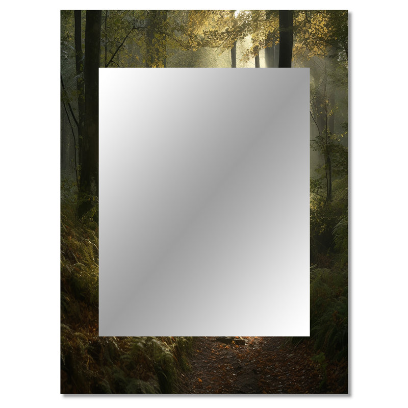 Misty Trail In The Woods I - miroir décoratif forêt, miroir mural champêtre, impression d'art en métal, 40 po x 30 po