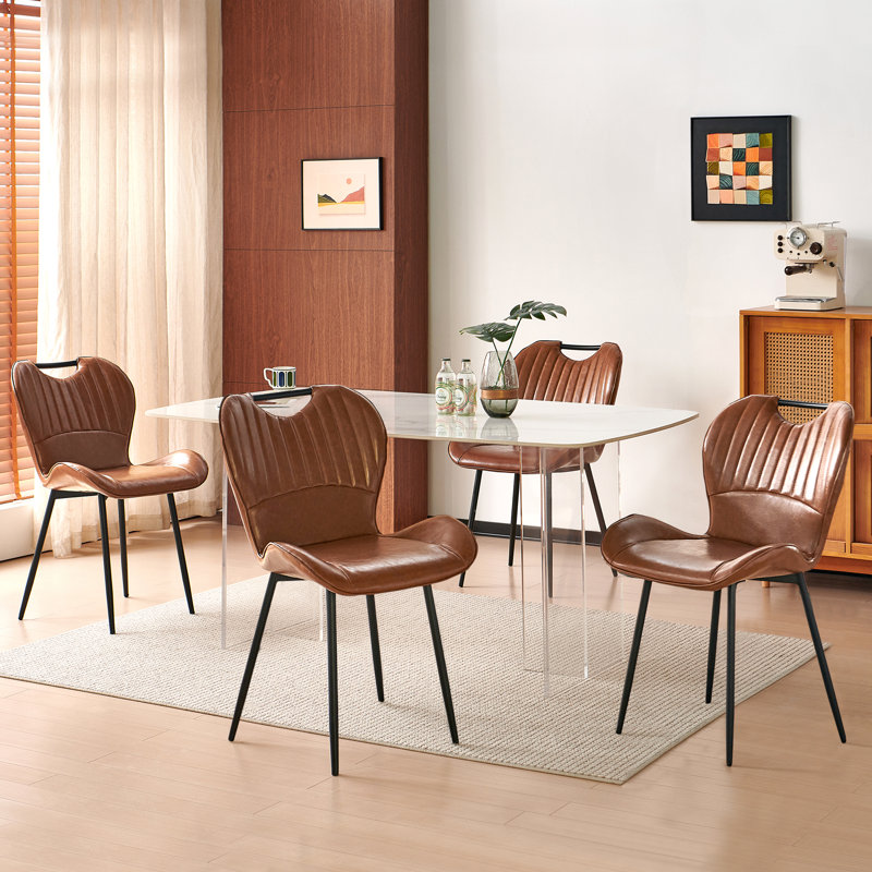 Modern Curved Faux Leather Upholstered Dining Chairs (Brown), Brown