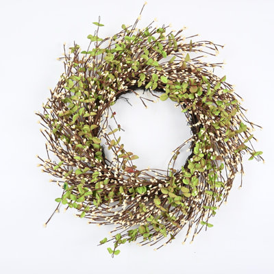Artificial Farmhouse Twig Blossoms Cluster Pip Berry Mini Eucalyptus Spring Summer Wreath For Front Door