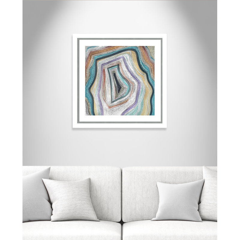 Agate moderne bleu sarcelle - peinture encadrée, Blanc/argenté, H 29,75 po x l 29,75 po x P 1,13 po