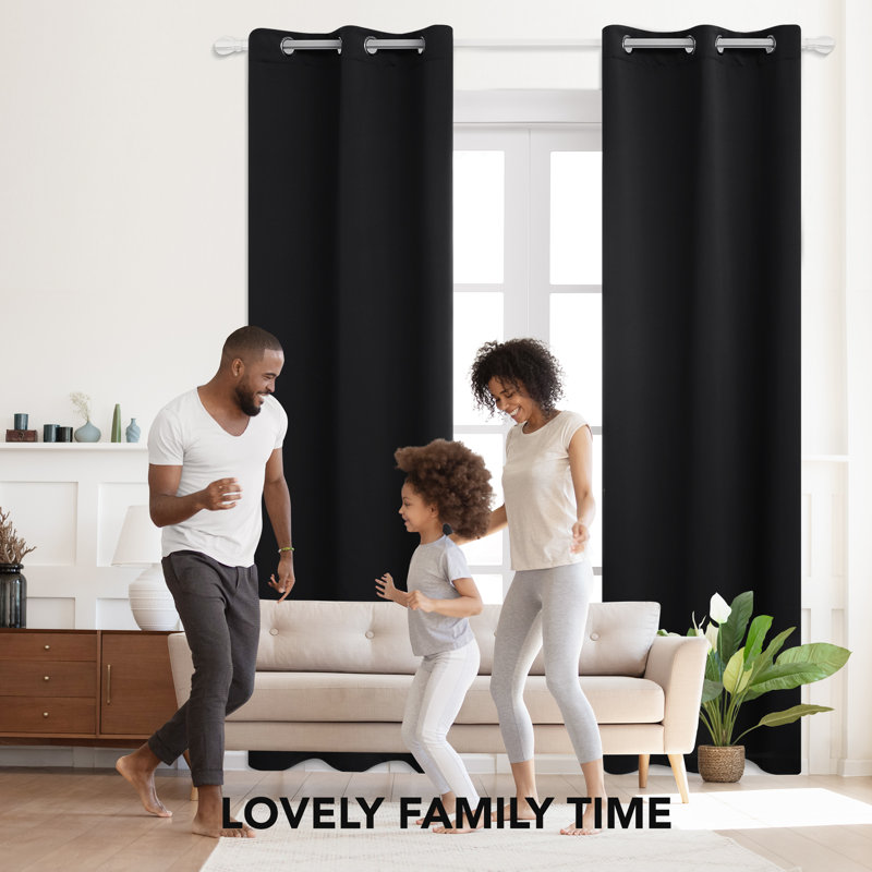 Lompoc Room Darkening Grommet Curtain Panels, Black, 42" W x 63" L