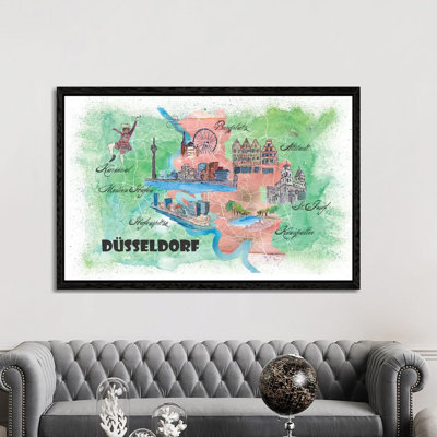 Dusseldorf Germany Illustrated Mapab by Markus & Martina Bleichner - Painting on Canvas
