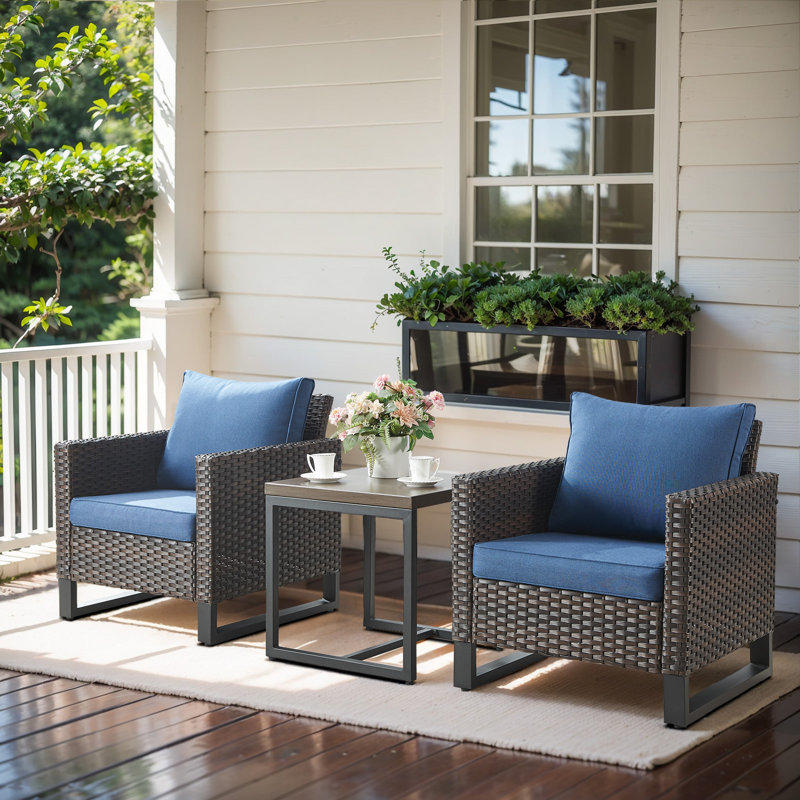 Nazime Wicker 2 - Person Patio Conversation Set with Cushions, Blue