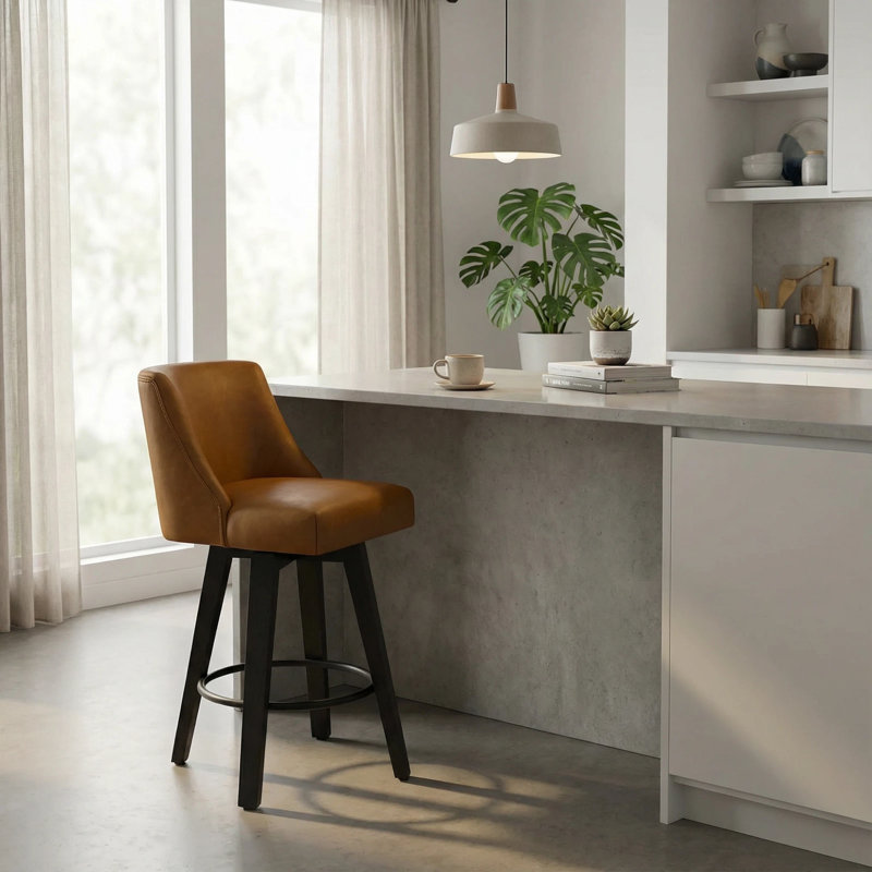 26" Height 360° Swivel Counter Bar Stools Faux Leather Upholstered Kitchen Island Stools, Wrinkle-Resistant & Wipe-Clean (2-Stool Set)