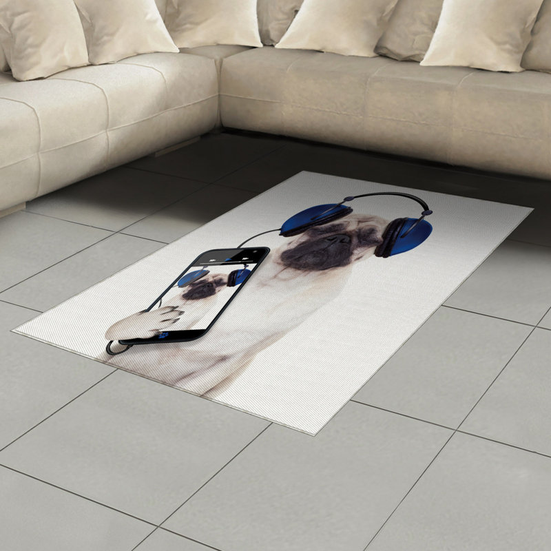 Tapis décoratif à longs fils en fibre de polyester à haute densité Pug, Rectangle— 4 pi x 5 pi 8 po