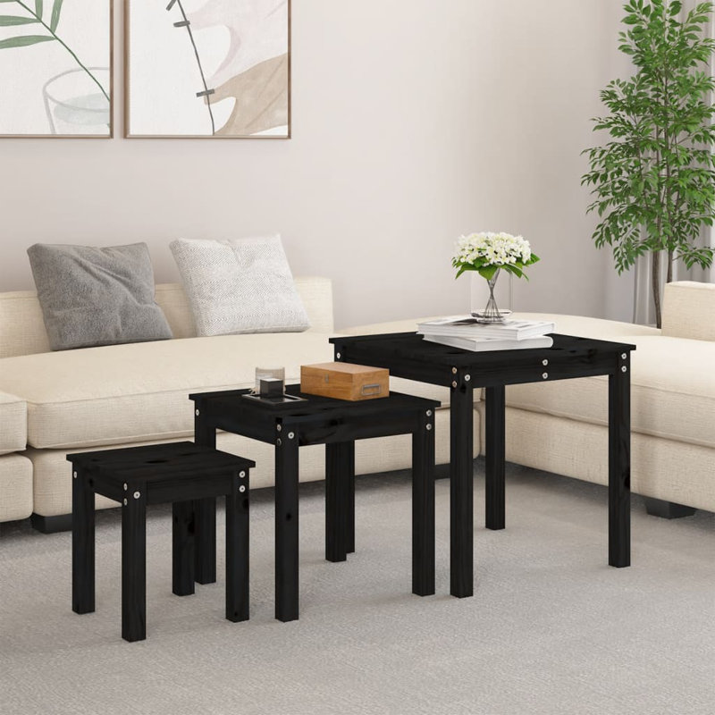 Bernards Solid Wood Nesting Tables, Black
