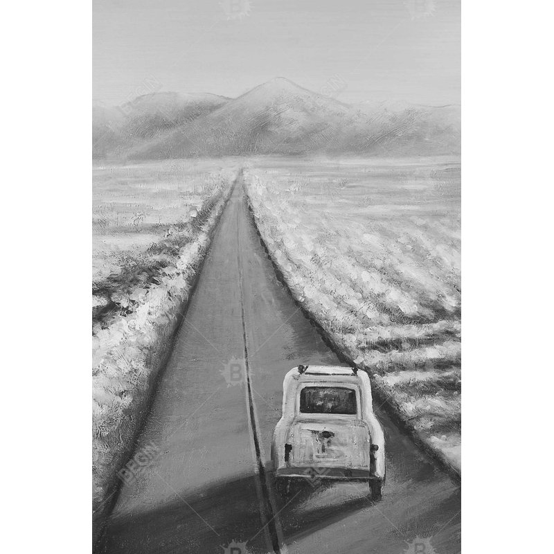Voiture sur la route - Toile grise pour le décor du salon | Home Art, H 36 po x l 24 po