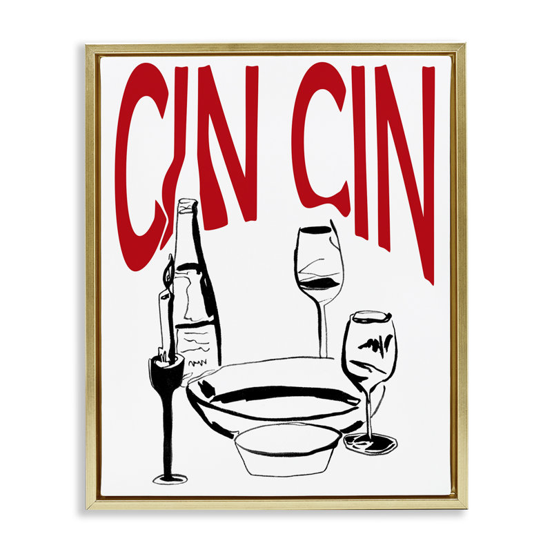  "Cin Cin Wine Glasses", art mural encadré par Melissa Wang, H 31 po x l 25 po, Cadre flottant métallique doré