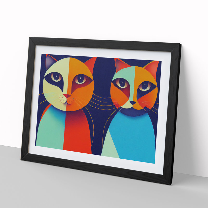 Two Abstract Cats Vol.3 - Framed Print, Black Framed, 34cm H x 46cm W x 2cm D