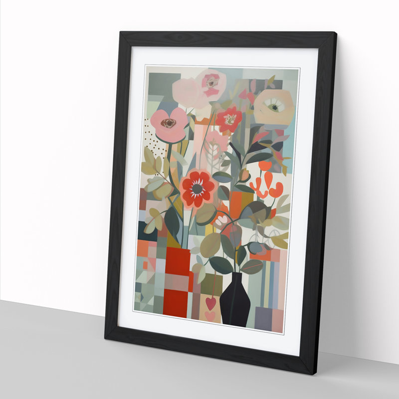 FRM-V0523-942X Flowers Orphism Design Vol.7 - Print, 64cm H x 46cm W x 2cm D, Black