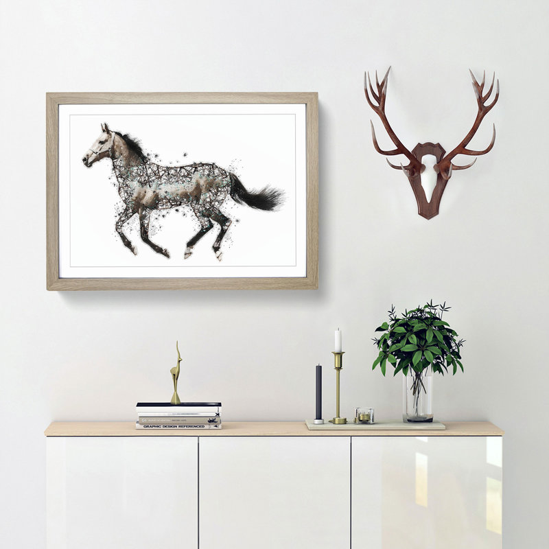 Horse Deconstructed in Abstract - Picture Frame Painting Print, 27cm H x 36cm W x 2cm D, Oak Framed