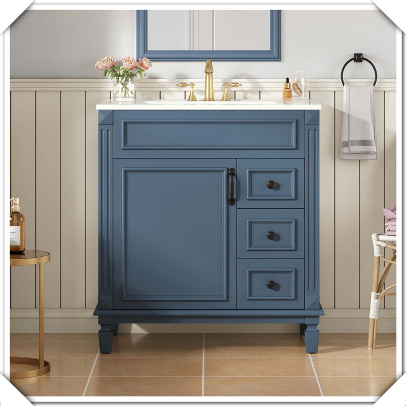 Petit meuble-lavabo moderne avec tiroirs en céramique, Bleu