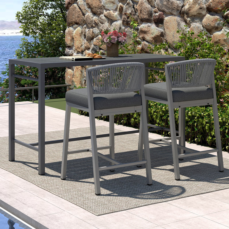 28" Outdoor Aluminum Counter Height Bar Stools with Footrest, Gray