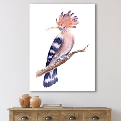Rétro oiseau huppé sur une branche - peinture sur toile