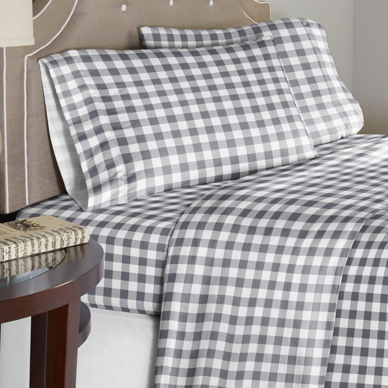 Ensemble de draps 100% coton en flanelle imprimée 180 g / m² Pointehaven, Ensemble de draps pour lit simple avec 1 taie d'or
