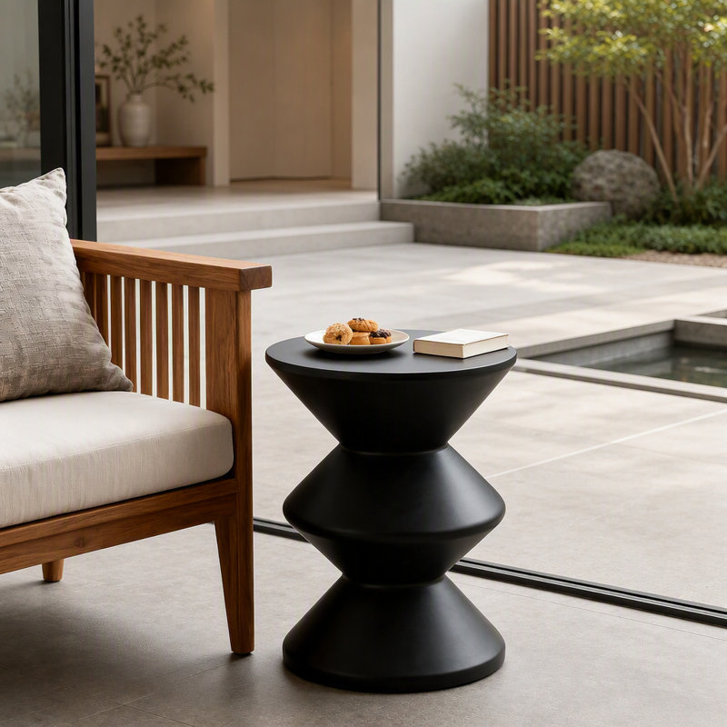 Table d'appoint d'extérieur moderne en béton, table de bout d'intérieur, noir