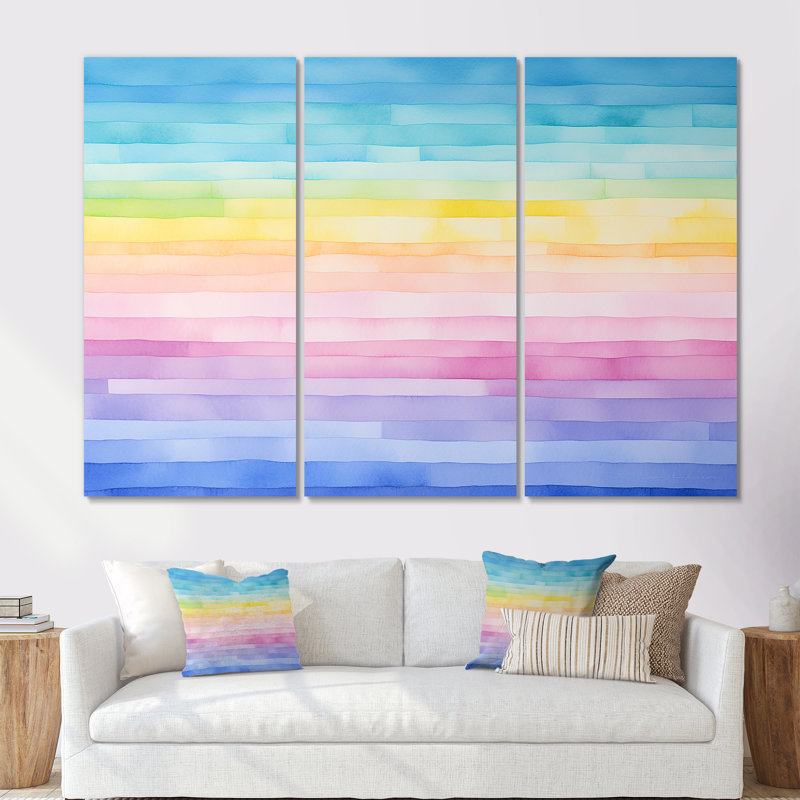 Rainbow Scenery Minimalisme Harmony - ensemble d'art mural toile arc-en-ciel, Toile tendue, H 40 po x l 60 po x P 1 po